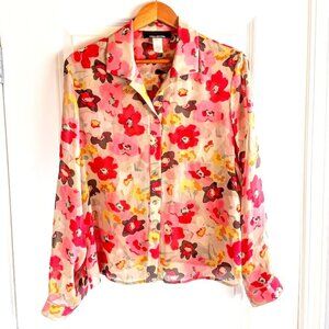Jones New York Pink Floral Sheer Silk Blouse